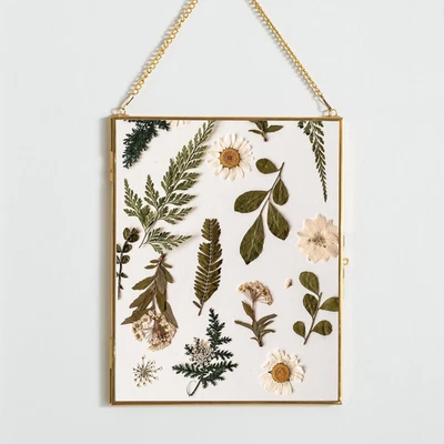 Brass Hanging Picture Frame,8X10 Double Glass Frame for Pressed Flowers - Image 1 of 4