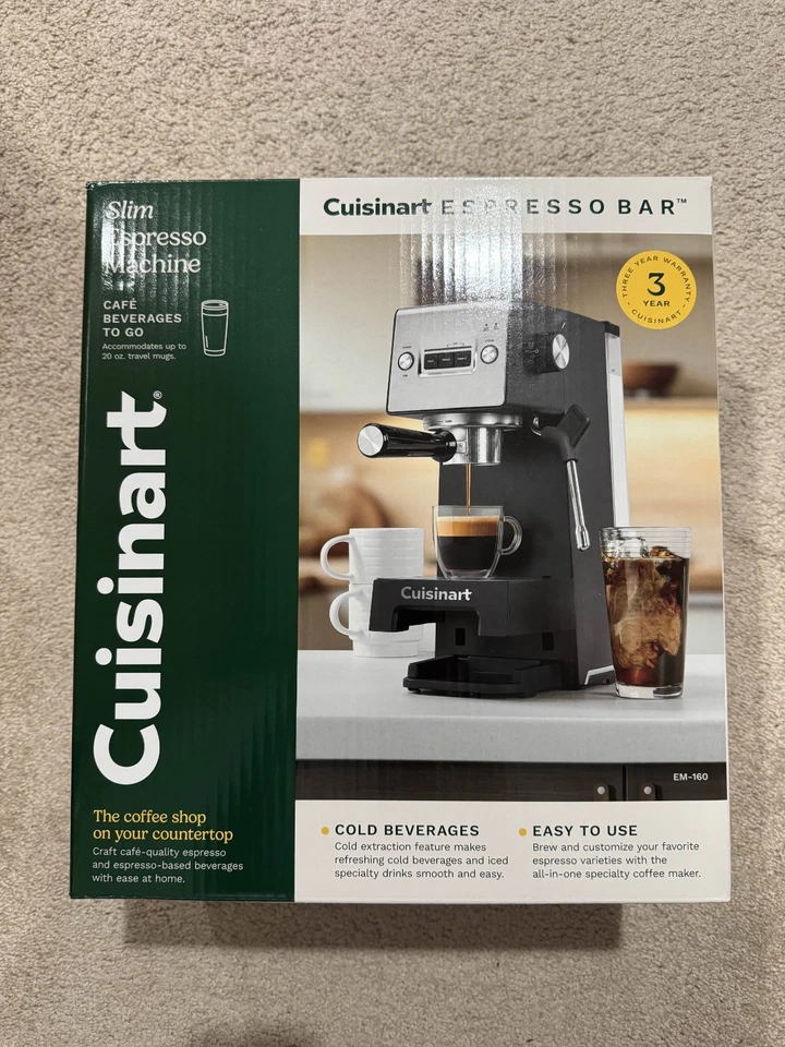 Máquina de café espresso delgada Cuisinart Espresso Bar Collection EM160 nueva caja sin abrir Foto 1 de 3