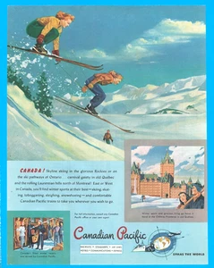 Canadian Pacific Ski Mountains Canada Chateau Frontenac Vintage Print Ad 1947 - Bild 1 von 3