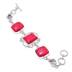 Rot Türkis Alexandrit Edelstein Armband Handarbeit Antik Schmuck 7" SB 3080 - Bild 1 von 7