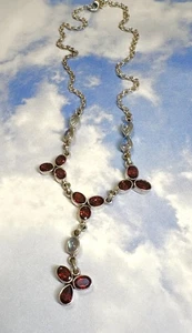Nicky Butler NB Sterling Silver Garnet & Blue Moonstone 925 Deco Y-Drop Necklace - Picture 1 of 3