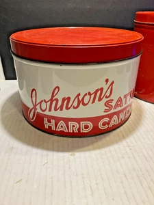 VINTAGE JOHNSON`S SATIN HARD CANDIES TIN - Picture 1 of 7