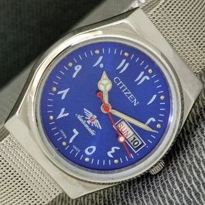 JAPAN VINTAGE CITIZEN AUTOMATIC 8200 MENS ARABIC BLUE COLOR DIAL WATCH a1843-U - Picture 1 of 10