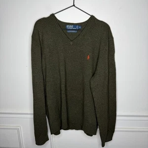 Polo Ralph Lauren 100% Lana de Cordero Verde Oliva Cuello en V Suéter Para Hombres X-Grande - Imagen 1 de 6
