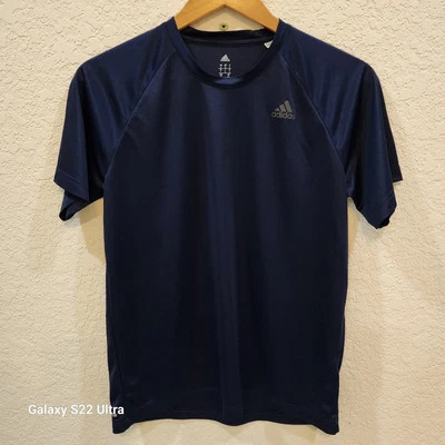 Adidas T-Shirt Men's L Dk Blue Short Sleeve Climalite Performance 3 Stripes Logo - Image 1 of 4