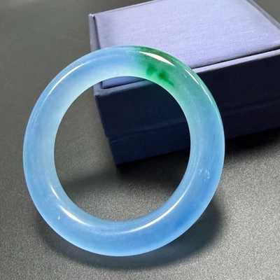 Brazalete Brazalete Redondo Natural Grado A Icy Bule Verde Jade Jadeíta Birmano 56mm Foto 1 de 4