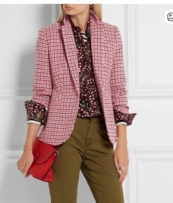 J CREW Campbell 100% Wool Moon Tweed Pink Houndstooth Check Blazer Sz 2 - Image 1 of 4