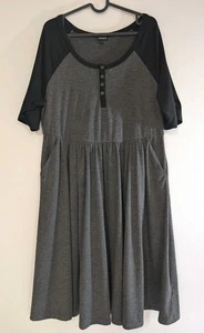 Women's Torrid Size 1 XL Quarter Sleeve Dress Black & Gray w/Pockets Buttons - Picture 1 of 8