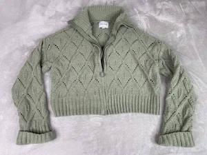 Pink Rose Women’s Small Knit Green Zip Up Crop Sweater - Picture 1 of 11