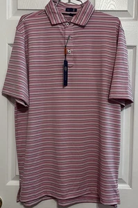 Stitch Herren Golf Polo, M/L, Shoreline Pink, Winsor Stripe, Neu mit Etikett - Bild 1 von 3