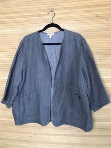 EILEEN FISHER woman Sz 1X Boxy Organic Linen Cotton Jacket 3/4 Sleeve Gray - Picture 1 of 6