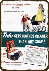 1951 JABÓN DE LAVANDERÍA TIDE DETERGENTE Vintage-Look-Edge RÉPLICA DECORATIVA LETRERO DE METAL - Imagen 1 de 1