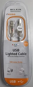 BELKIN USB LED LIGHTED CABLE Type A Male To Type B Male 1.8m Printer Cable - Picture 1 of 4