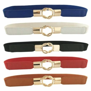 Womens Belt Stretch Elastic Skinny Waist Ladies Dress Waistband Metal Buckle UK - Picture 1 of 16