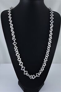Unusual Stunning Matt Silver Textured Squares Link Long Necklace 40"