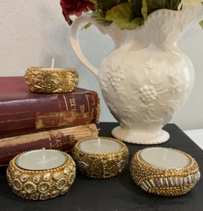 Bombay Company Hand Beaded Tea Light Holders Gold/Silver Tones - Set Of 4 - Picture 1 of 12