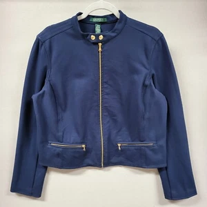 Lauren Ralph Lauren Giacca Donna Tg 16 Blu Cropped Ponte Elasticizzato Equitazione - Foto 1 di 11