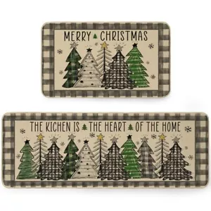 Merry Christmas Kitchen Mats Set of 2 Non-Slip Absorbent Rug and Door Mats Se... - Picture 1 of 6