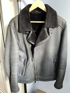 Armani collezioni mens black shearling sherpa motorcycle biker jacket coat - Picture 1 of 14