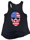 Love, Peace and Lazy Days Women's Large Black American Flag Skull Tank Top EUC