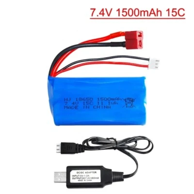 1 Pack 2S 1500mAh 7.4V Li-ion Battery Deans T Plug Charger For WLtoys 4WD RC Car - Image 1 of 4