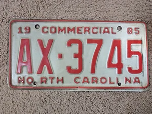 License Plate Tag North Carolina Commercial 1985 AX 3745 Vintage Rustic - Picture 1 of 2