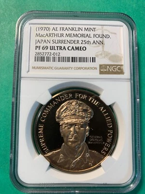 (1970) MEDAL 25th ANNIVERSARY SIGNING OF JAPAN SURRENDER MACARTHUR NGC PF 69 UC - Image 1 of 4