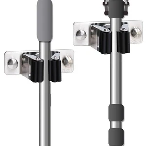 Mop and Broom Holder Wall Mount, 2PCS Heavy Duty Stainless Steel Broom Hanger... - Picture 1 of 7