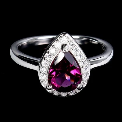 Anillo de plata de ley 925 pera rodolita 8x6 mm piedras preciosas naturales joyería tamaño 6 Foto 1 de 4