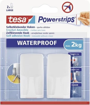 Tesa Powerstrips Haken Waterproof Wave Dusche Bad bis 2 kg