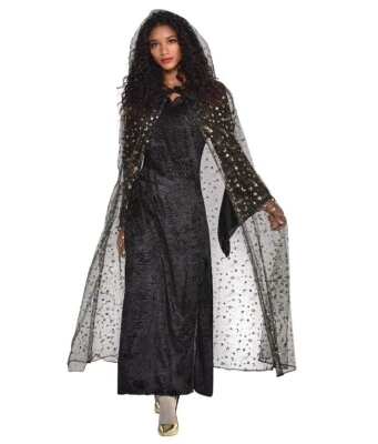 Sheer Celestial Hooded Cape - Black/Gold - Witch - Costume - One Size - Image 1 of 3