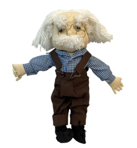 Vintage Stoff Opa Einstein Puppe Brille Overall 13" Knopf Gelenk Beine - Bild 1 von 7