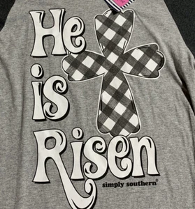 Simply Southern Women’s Raglan shirt He Is Risen Size S Easter Christian Top - Picture 1 of 7