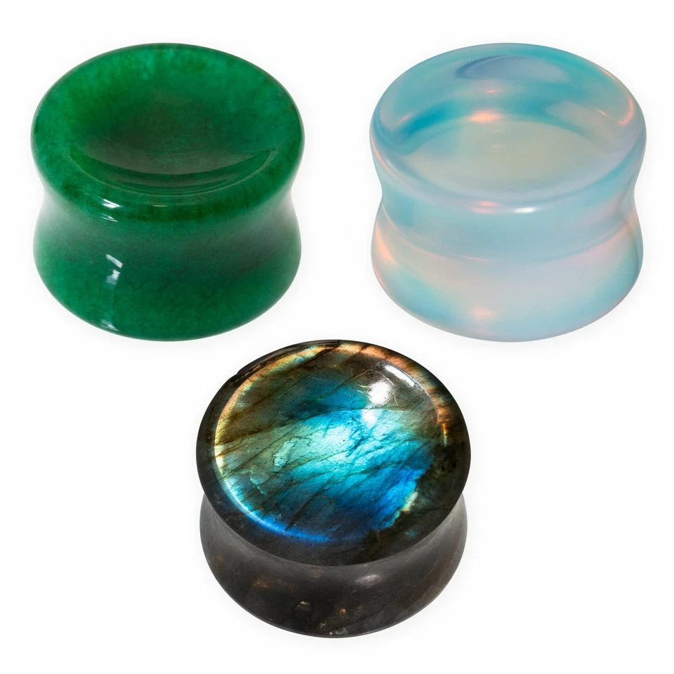 Flesh Tunnel Piercing Ohr Plug aus Opalith-Mondstein, Labradorit oder Jade  - Bild 1 von 1