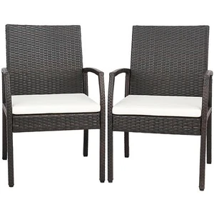 2PCS Patio PE Rattan Wicker Dining Armchairs Outdoor Chair w/ Removable Cushion - Picture 1 of 7