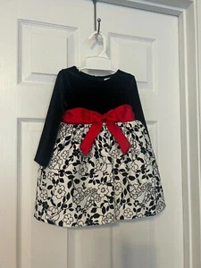 Rare Editions Black/White Velvet Infant Special Occasion/Christmas Dress Sz 18m - Picture 1 of 6