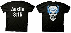 Stone Cold Steve Austin 3:16 Blue Smoking Skull WWE Official Black Shirt