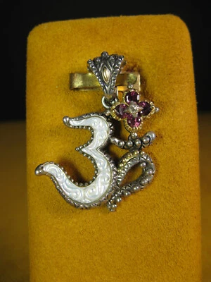 BARBARA BIXBY OM GEMSTONE WHITE MOP PINK FLOWER PENDANT OHM Gift Designer - Image 1 of 2