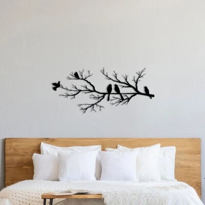 Birds on Branch Metal Wall Art Room Decor Home Decor Garden Ornaments Wall Decor - Image 1 of 4