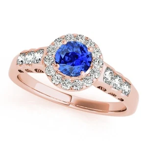 1.40 Ct. Halo Tanzanite And Diamond Engagement  Ring In 14k Solid Gold - Picture 1 of 7