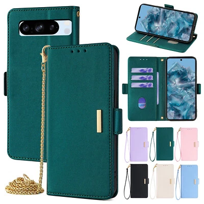 Fr Google Pixel 8 7 6 Pro/8A/7A/6A Chain Strap Crossbody Folio Wallet Case Cover - Image 1 of 4