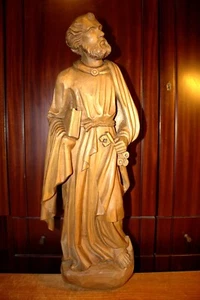 ANTIQUE 26" HAND CARVED WOOD CATHOLIC PATRON SAINT PETER STATUE FIGURE SCULPTURE - Picture 1 of 19