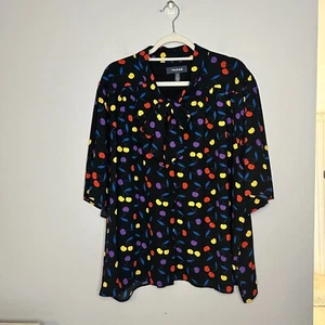 Modcloth Cheers for Cherries Tie Neck Blouse  3X Art Inspired Artsy Multicolor - Picture 1 of 10