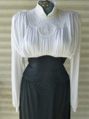 Vestido Vintage Wayne Clark Couture, Jersey Blanco y Negro, Perla Cuentas Talla 4 Foto 1 de 4