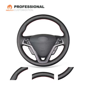 Hágalo usted mismo Funda de volante de coche de cuero auténtico negra para Hyundai Veloster 2011-2017 - Imagen 1 de 10
