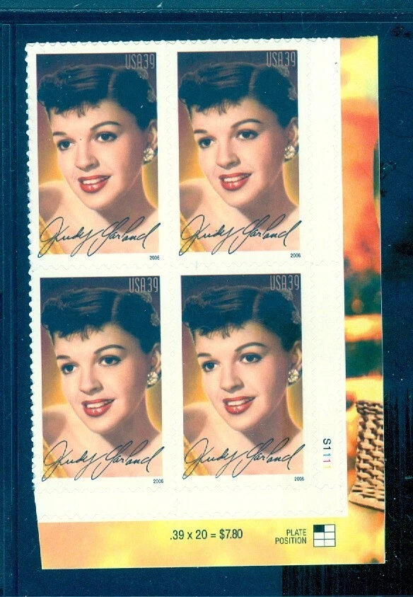 US 4077 Judy Garland, Legend of Hollywood Actress, Plate # Block/4, 39c, Mint NH - Image 1 of 1