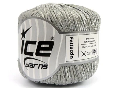 Silver Fettuccia Skinny Ribbon Yarn 82224 Ice Yarns 50grams, 114yds x 2mm width - Image 1 of 4