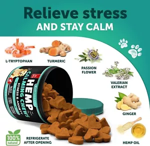 HEMP CALMING CHEWS FOR DOGS ANXIETY - CALMING WITH TURMERIC & VALERIAN 120 CHEWS - Picture 1 of 6