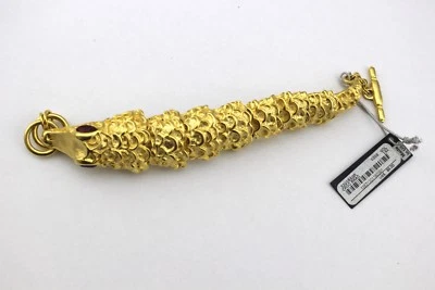 $98 BEBE Gold Tone Croc Movable Chunky Red Eyed Stone Toggle Bracelet NWT - Image 1 of 4