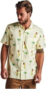 Roark Mens Panji Hula Collared Shirt, Short-Sleeve Button Up, Misty Yellow, L - Picture 1 of 4